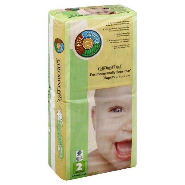 slide 1 of 1, Full Circle Environmentally Sensitive Chlorine Free Size (12 18 Pounds) Diapers Size 2, 36 ct