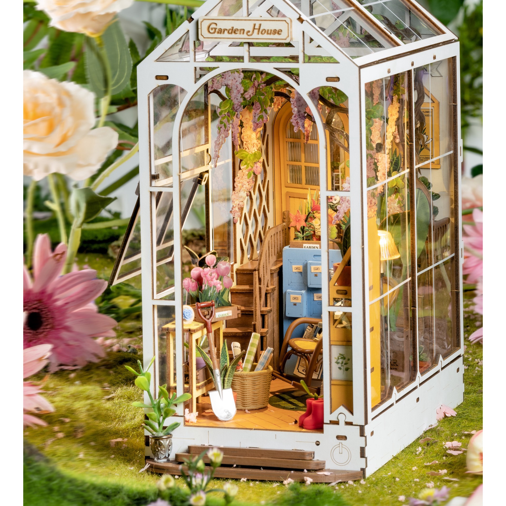 slide 9 of 10, Robotime Rolife Garden House Diy Book Nook Shelf Insert Kit, 8 in x 4.33 in x 9.49 in