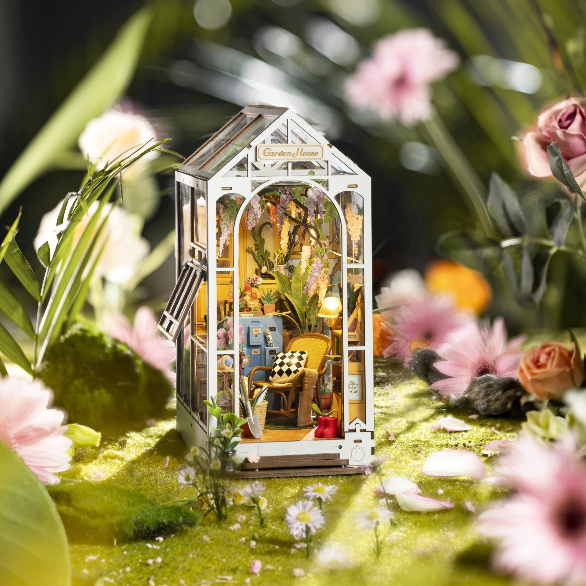 slide 2 of 10, Robotime Rolife Garden House Diy Book Nook Shelf Insert Kit, 8 in x 4.33 in x 9.49 in