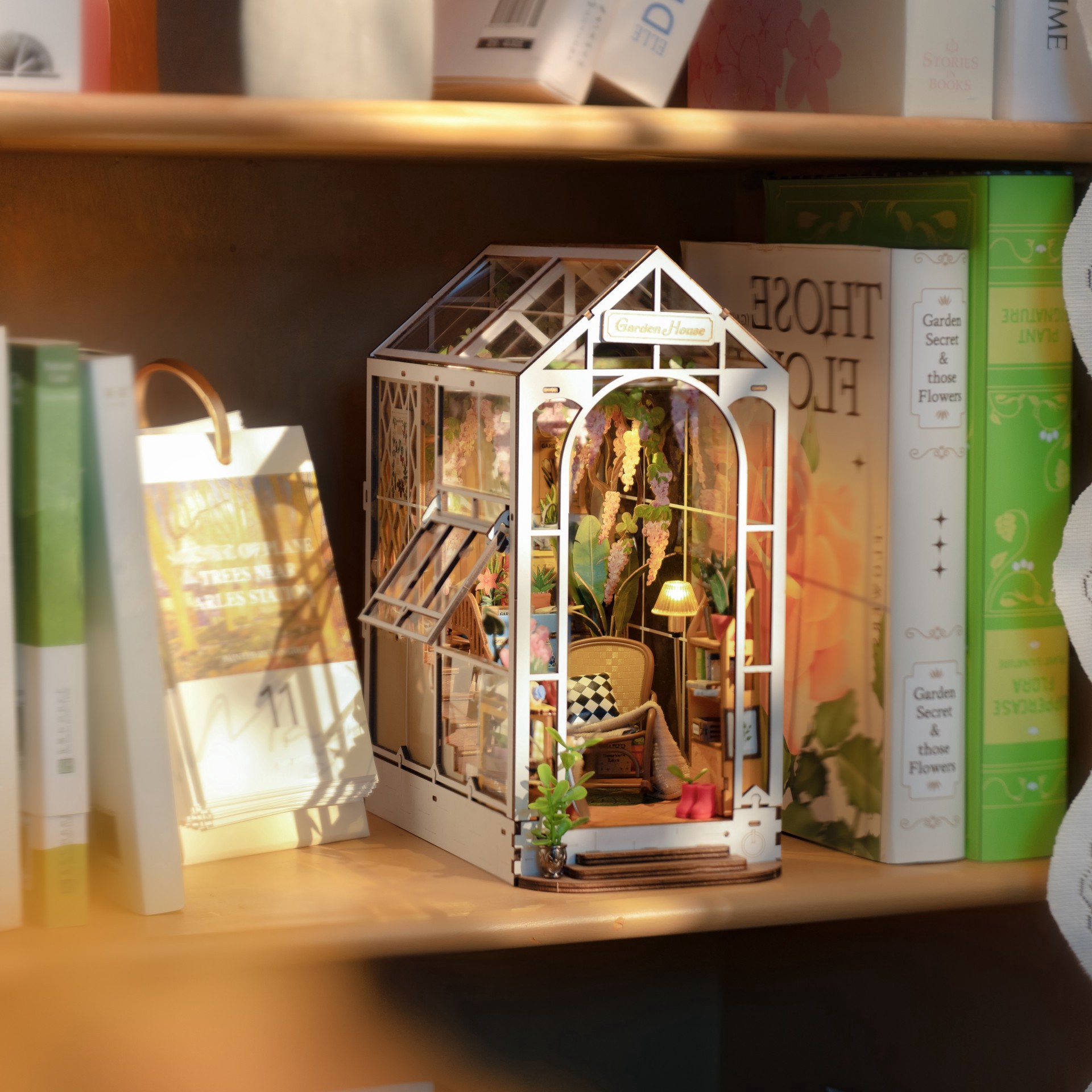 slide 6 of 10, Robotime Rolife Garden House Diy Book Nook Shelf Insert Kit, 8 in x 4.33 in x 9.49 in