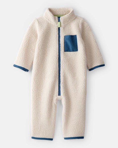 slide 1 of 2, Carter's Baby Boy Color Block Fleece Zip-Up Jumpsuit - Cream/Blue Cream 18M, 1 ct