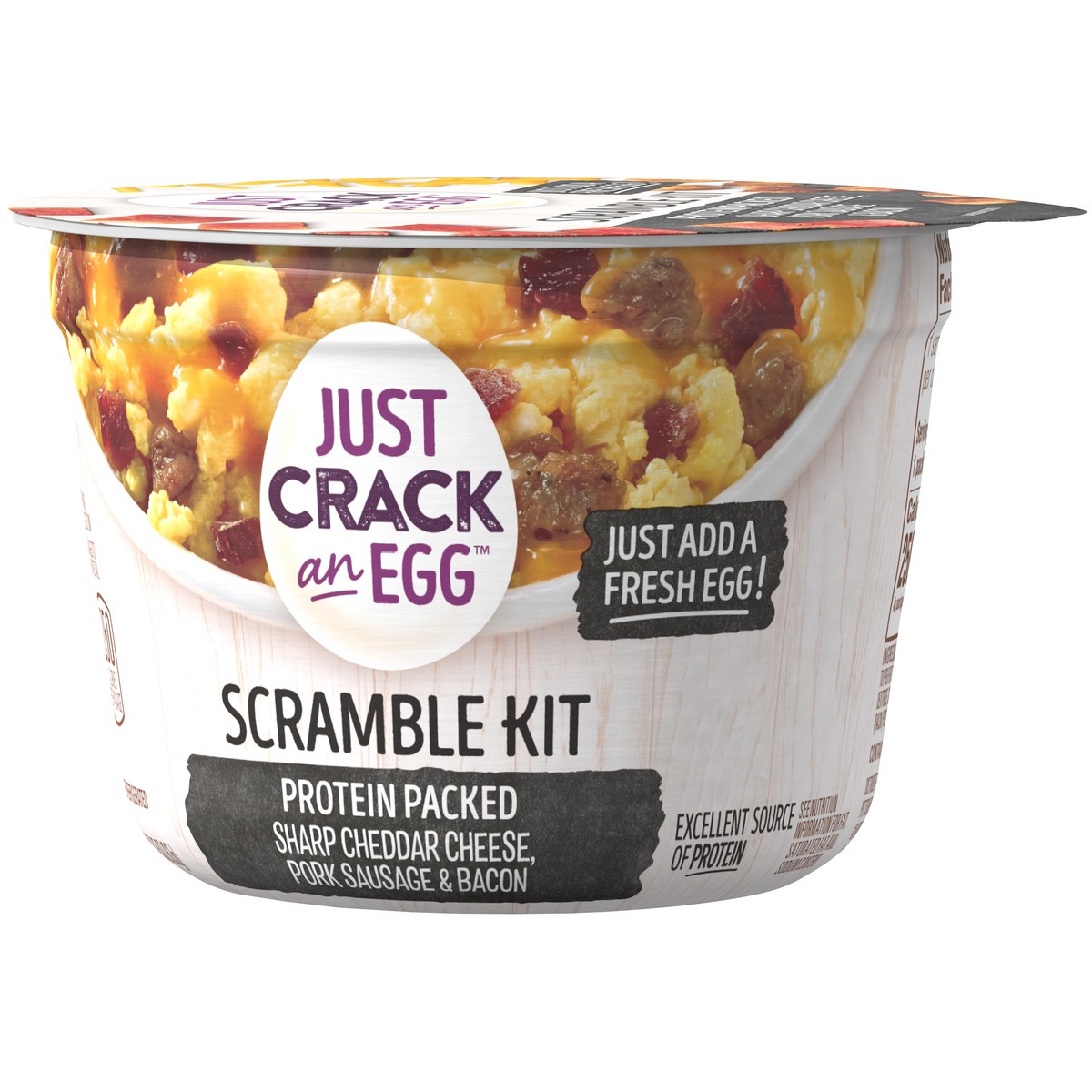 slide 2 of 9, Just Crack an Egg Scramble Kit Sharp Cheddar Cheese, Pork Sausage and Uncured Bacon, for a Low Carb Lifestyle, 2.25 oz. Cup,, 2.25 oz