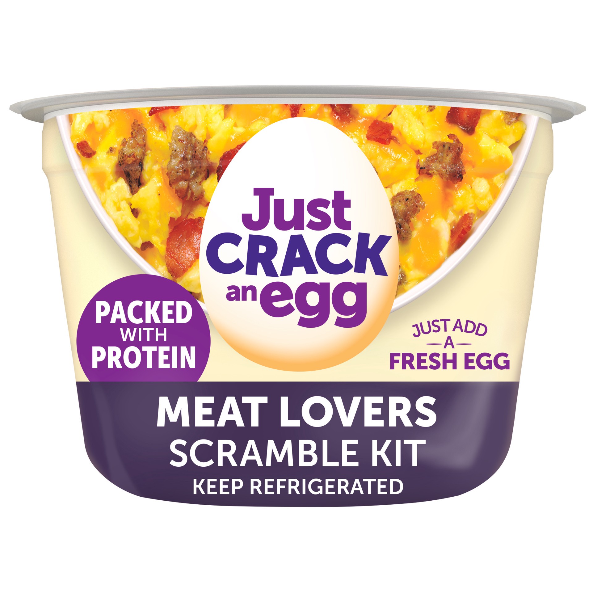 slide 1 of 9, Just Crack an Egg Scramble Kit Sharp Cheddar Cheese, Pork Sausage and Uncured Bacon, for a Low Carb Lifestyle, 2.25 oz. Cup,, 2.25 oz