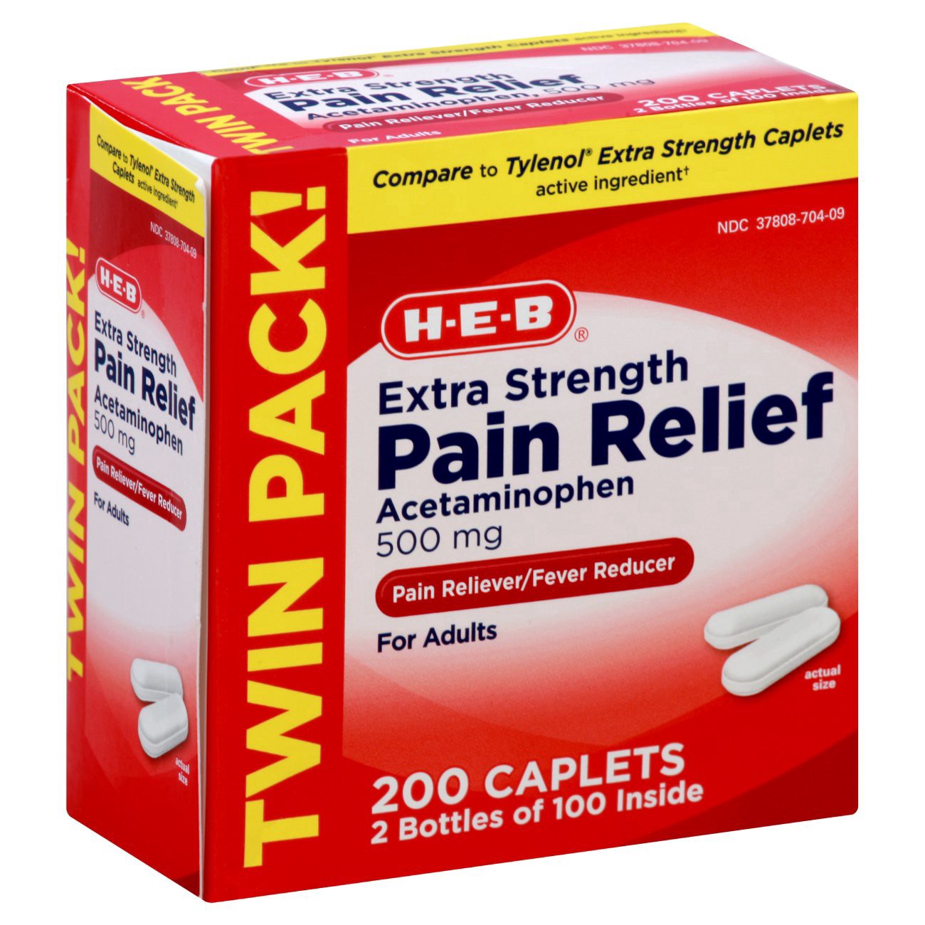 slide 1 of 1, H-E-B Pain Relief Extra Strength Acetaminophen 500 mg Caplets Value Pack, 200 ct