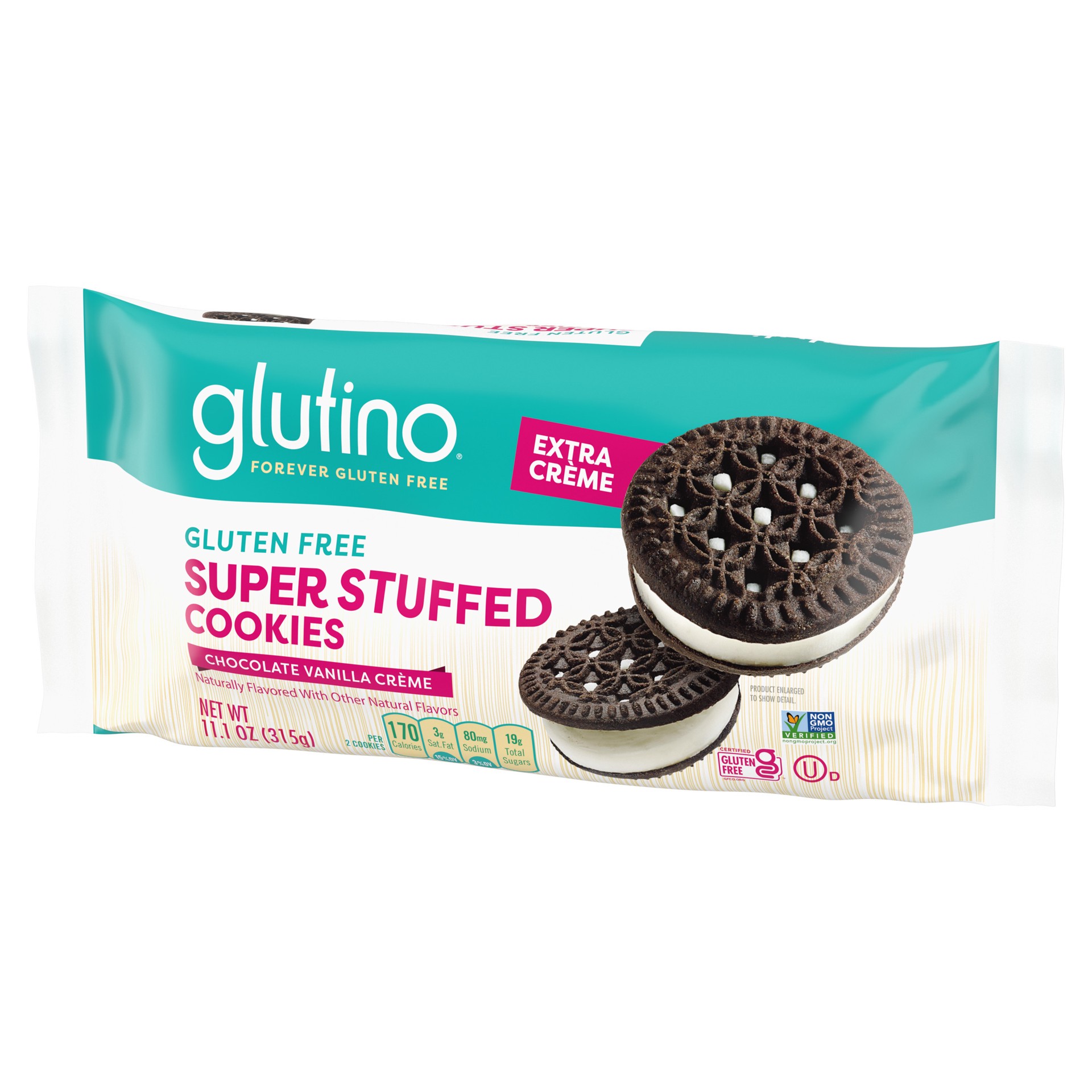 slide 2 of 5, GLUTINO Super Stuffed Chocolate Vanilla Creme Cookies, 11.1 oz, 11.1 oz