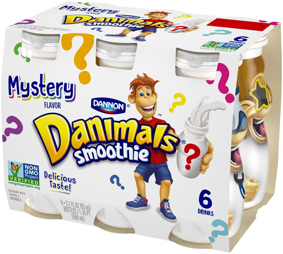 slide 3 of 5, Dannon Mystery Flavor Danimals Yogurt Smoothies, 6 ct; 3.1 fl oz