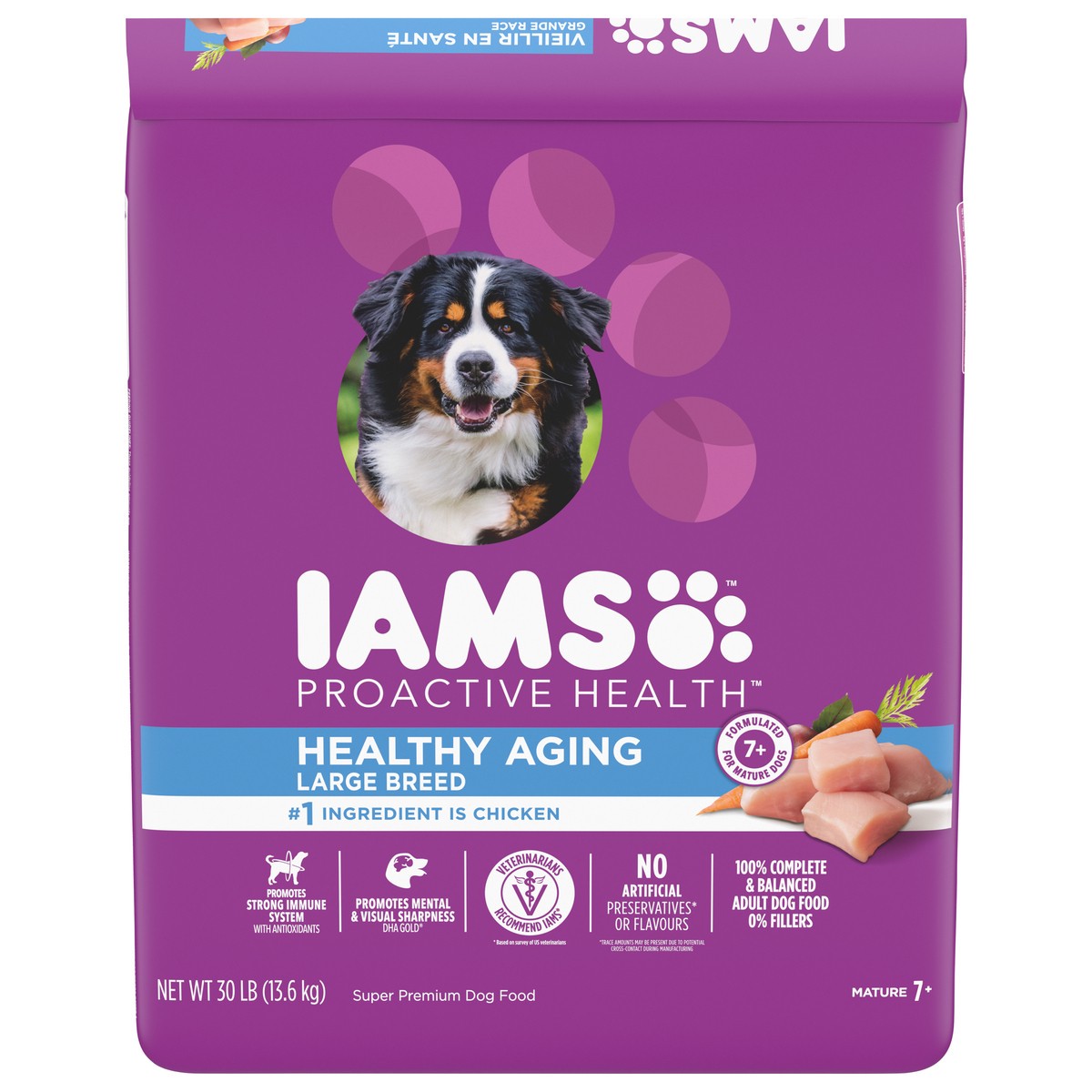 slide 1 of 5, IAMS Healthy Aging Adult Large Breed for Mature and Senior Dogs with Real Chicken Dry Dog Food - 30lbs, 30 lb