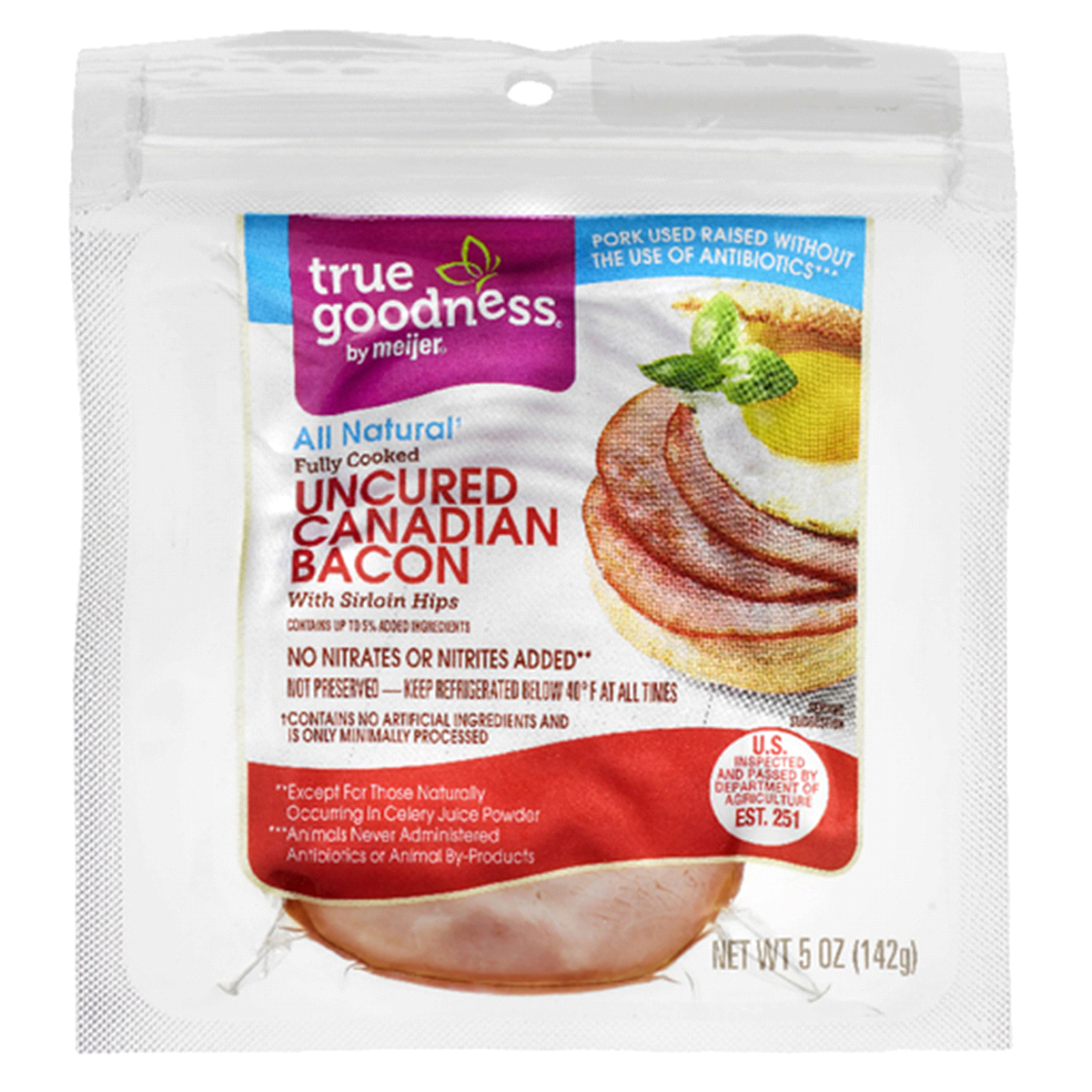 slide 1 of 2, True Goodness RTE Natural SL Canadian Bacon, 5 oz