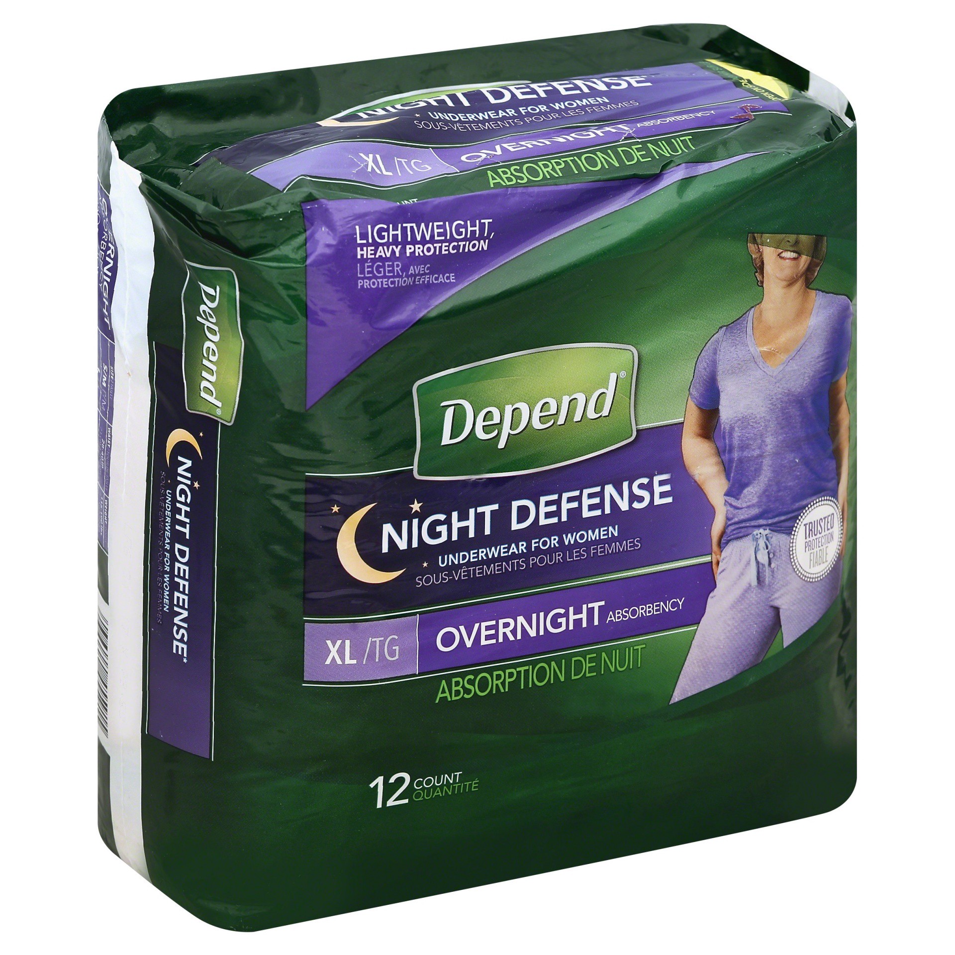 slide 1 of 6, Depend Night Defense Overnight Underwear for Women XL, 12 ct