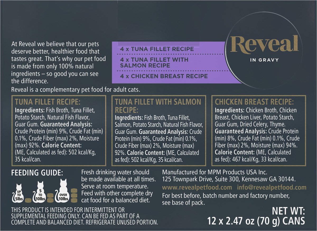 slide 2 of 6, Reveal Natural Wet Cat Food Variety Selection in Gravy, 12-Ct., 2.47 Oz. Can, 12 ct