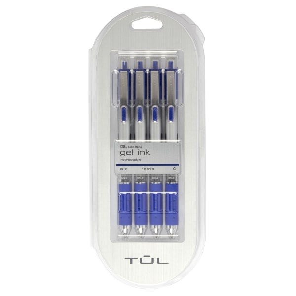 slide 1 of 1, TUL Retractable Gel Pens, Bold Point, Silver Barrel, Blue Ink, Pack Of 4 Pens, 4 ct