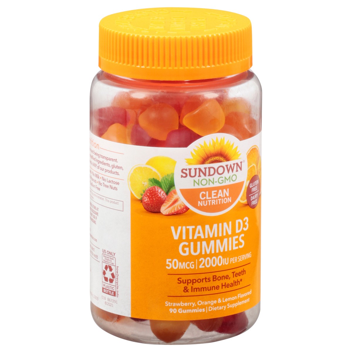 slide 7 of 9, Sundown 50 Mcg Gummies Strawberry, Orange & Lemon Flavored Vitamin D3 90 Gummies, 90 ct