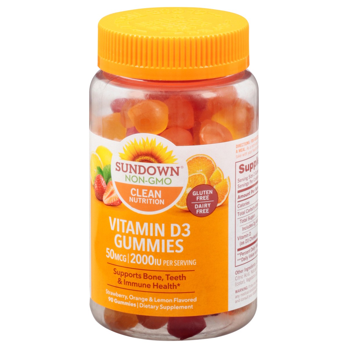 slide 6 of 9, Sundown 50 Mcg Gummies Strawberry, Orange & Lemon Flavored Vitamin D3 90 Gummies, 90 ct