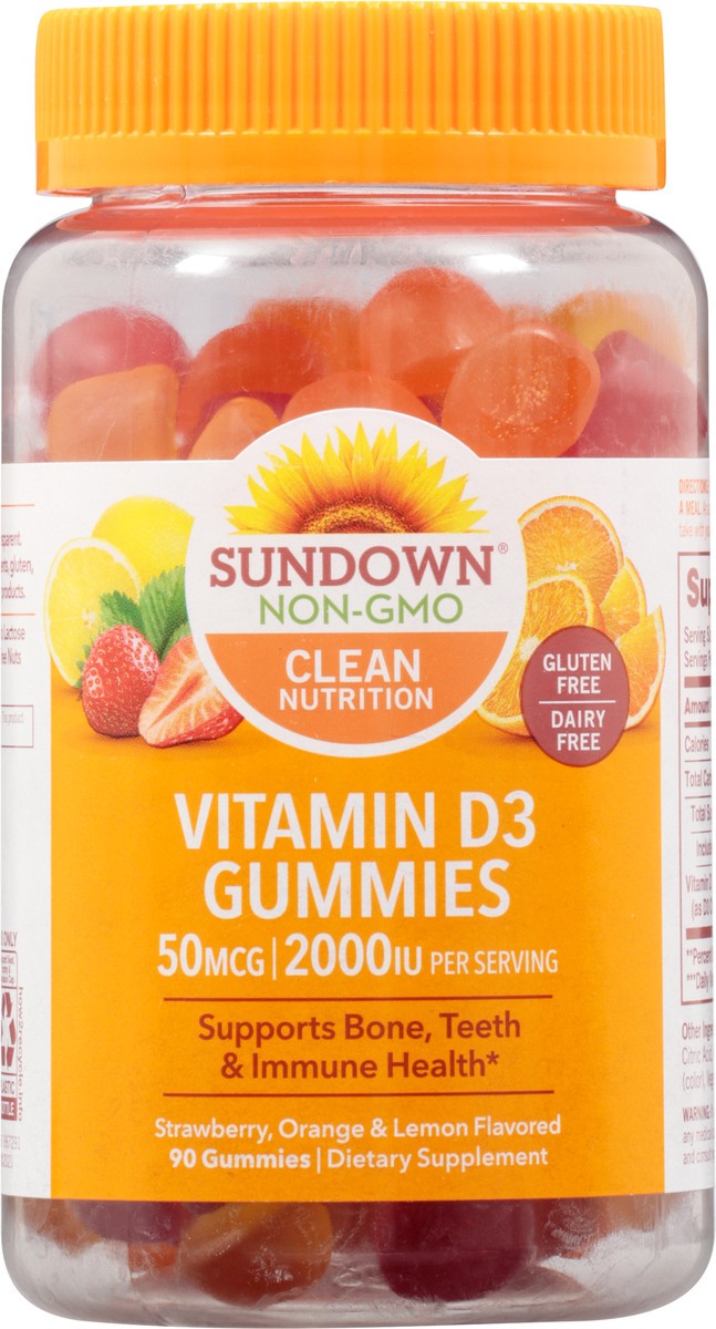 slide 9 of 9, Sundown 50 Mcg Gummies Strawberry, Orange & Lemon Flavored Vitamin D3 90 Gummies, 90 ct