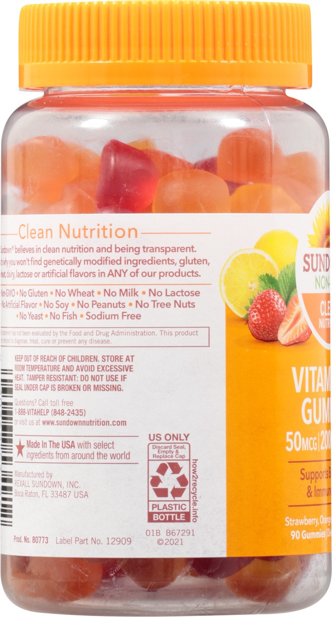 slide 5 of 9, Sundown 50 Mcg Gummies Strawberry, Orange & Lemon Flavored Vitamin D3 90 Gummies, 90 ct