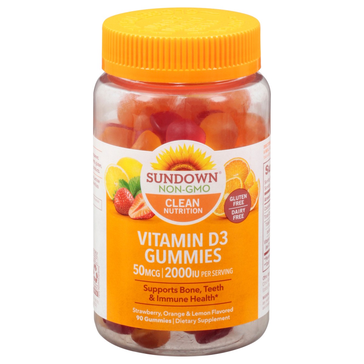 slide 1 of 9, Sundown 50 Mcg Gummies Strawberry, Orange & Lemon Flavored Vitamin D3 90 Gummies, 90 ct