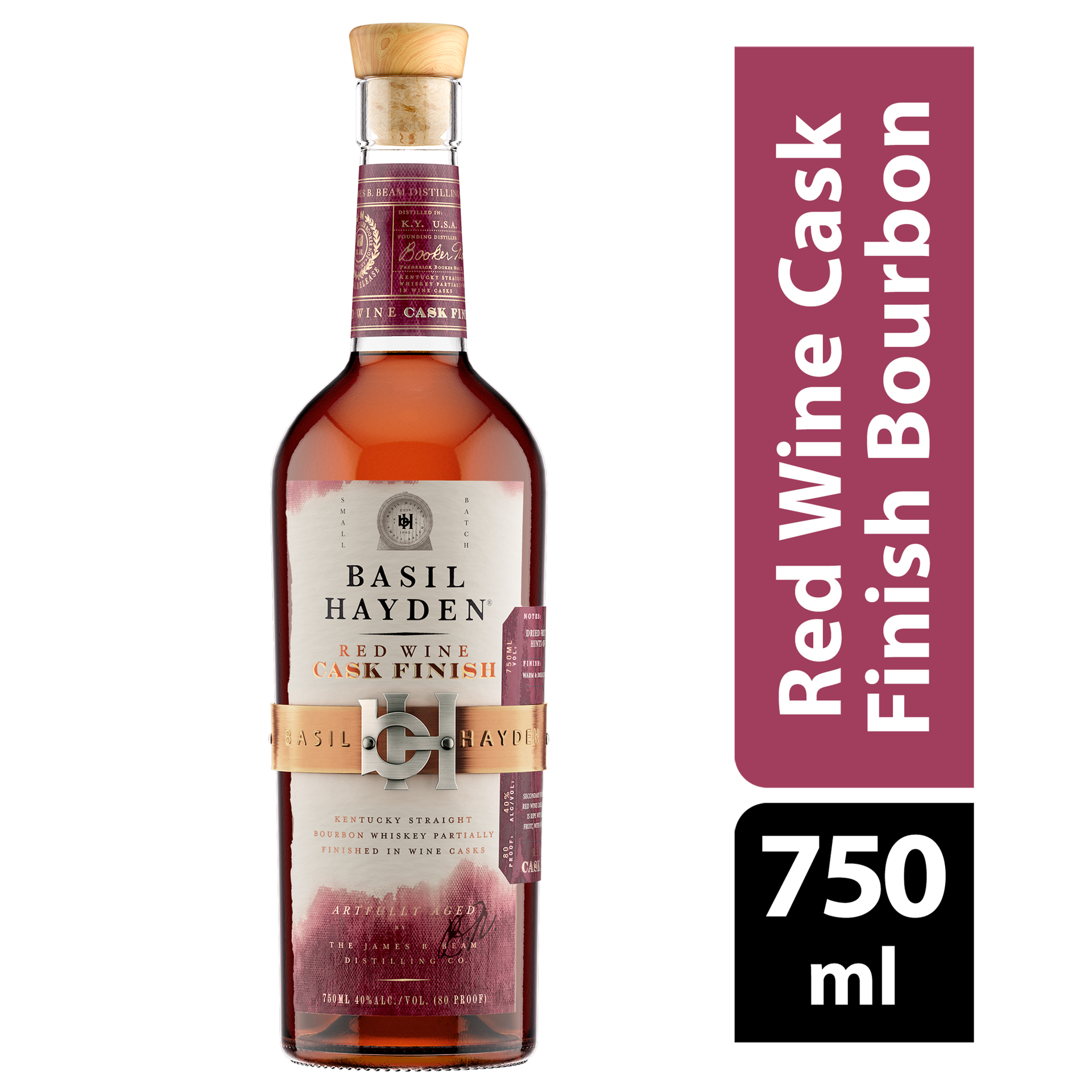 slide 1 of 2, Basil Hayden's Red Wine Cask Finish Kentucky Straight Bourbon Whiskey 750 ml, 750 ml