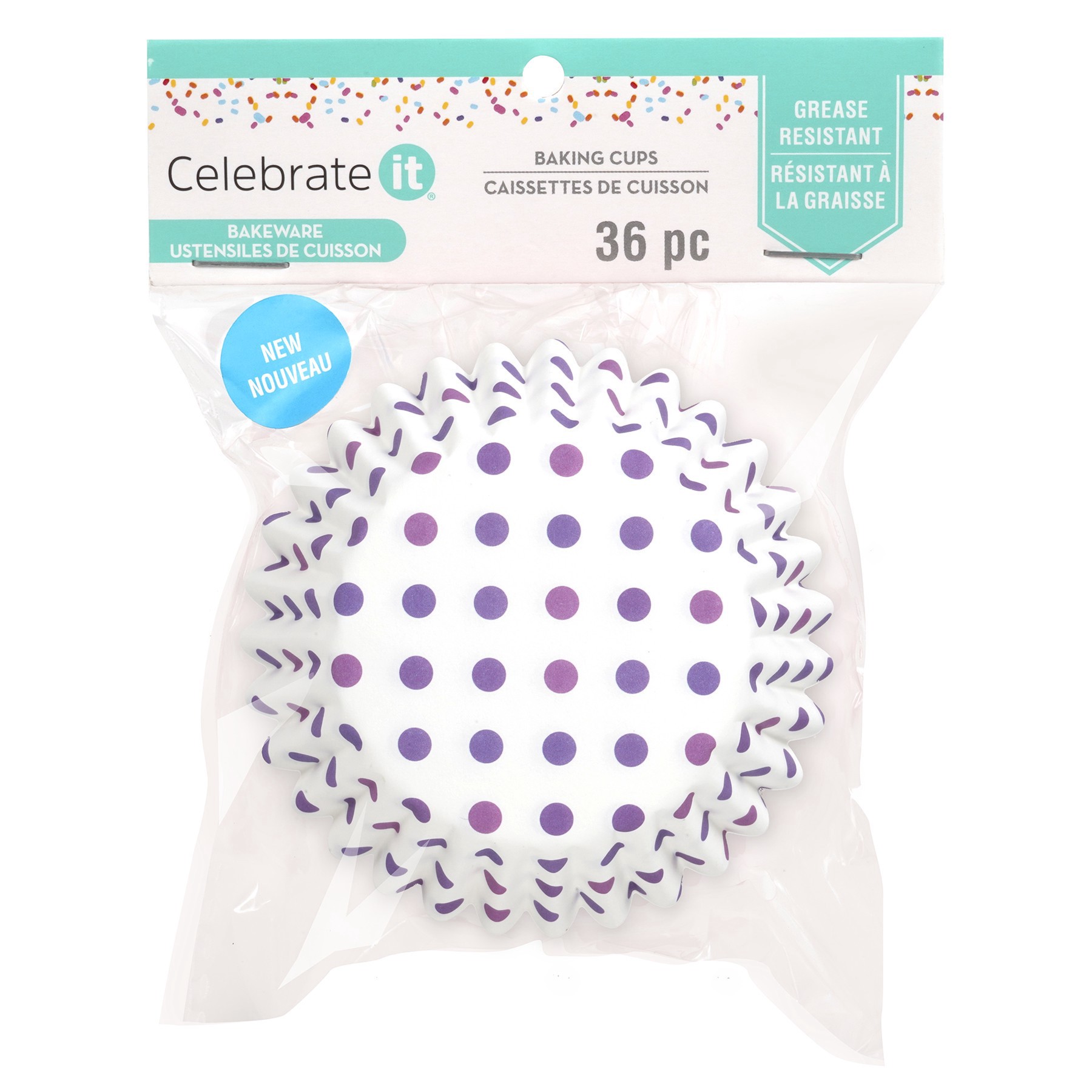 slide 3 of 3, Multi Purple Polka Dot Grease Resistant Baking Cups By Celebrate It, 1.97 in x 1.18 in