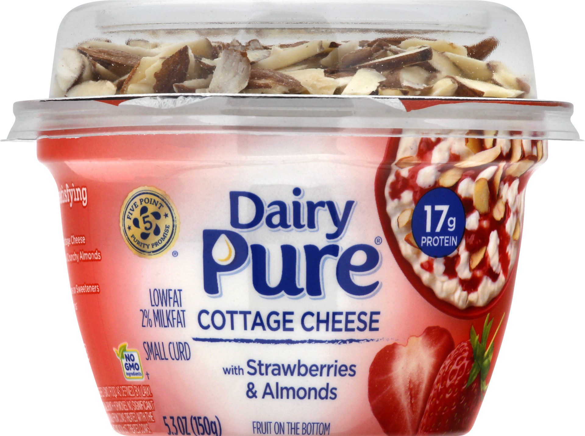 slide 1 of 9, Dairy Pure Low Fat Cottage Cheese with Strawberries and Almonds - 5.3 oz Cup, 5.3 oz