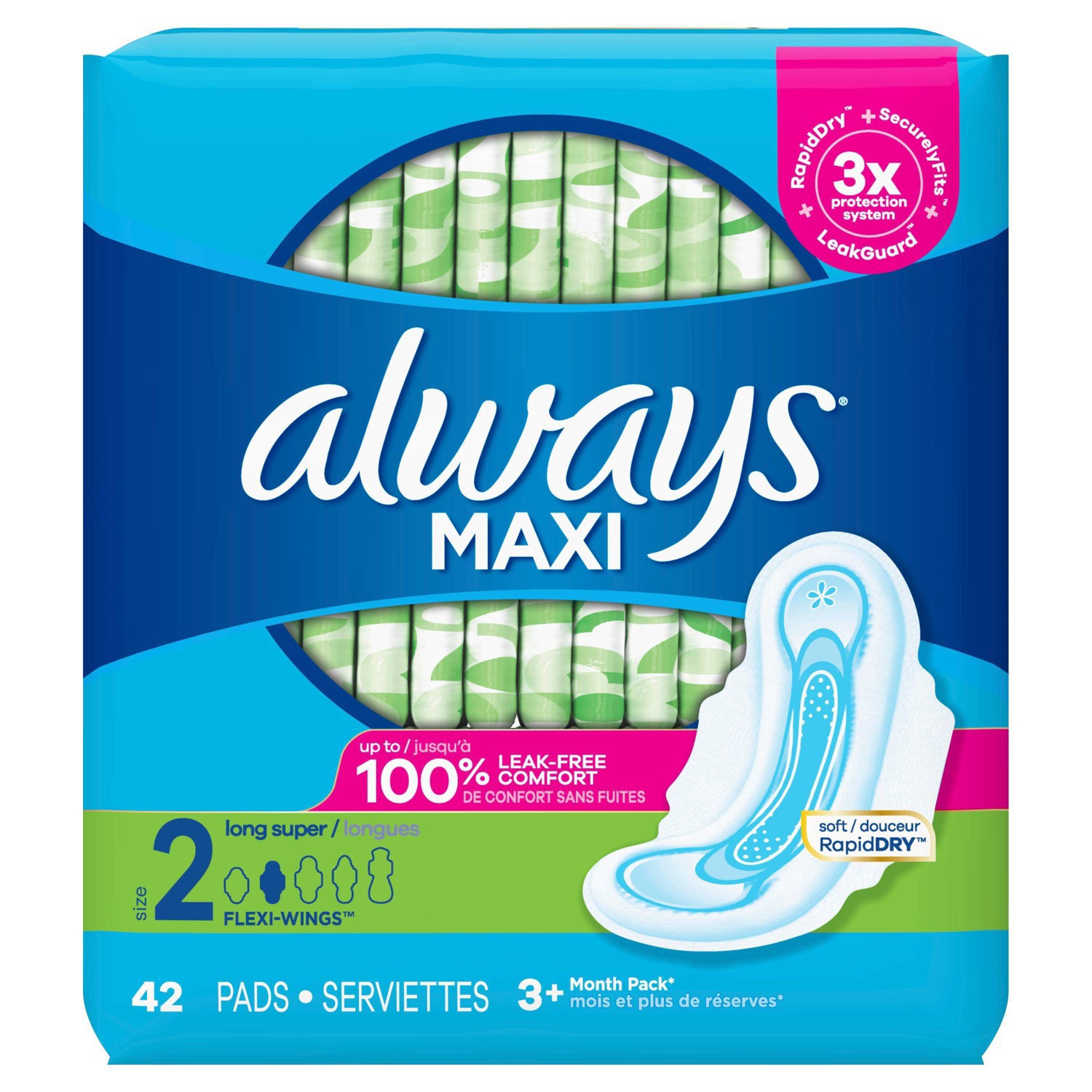 slide 40 of 82, Always Maxi Size 2 Long Super Pads With Wings Unscented, 42 ct