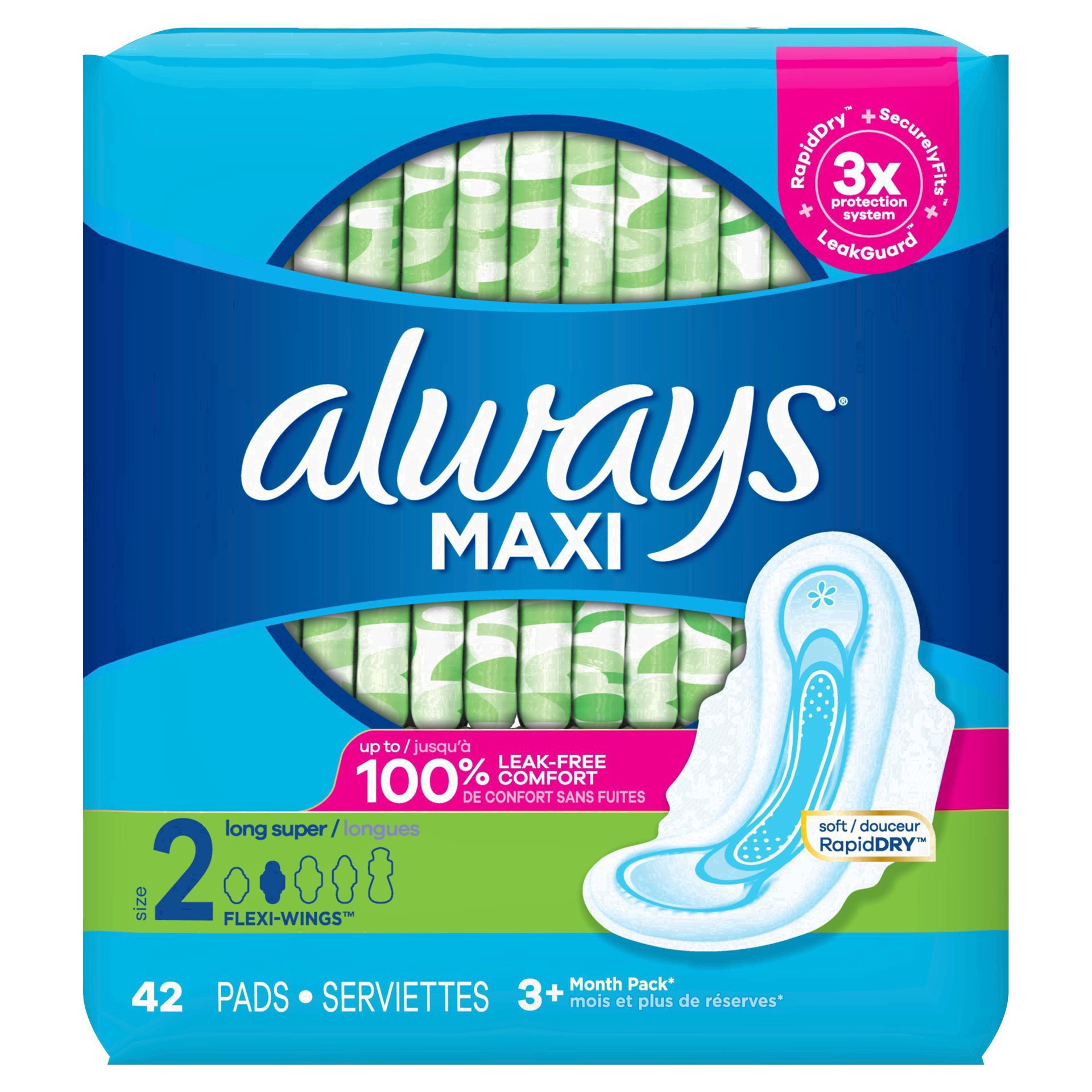 slide 63 of 82, Always Maxi Size 2 Long Super Pads With Wings Unscented, 42 ct