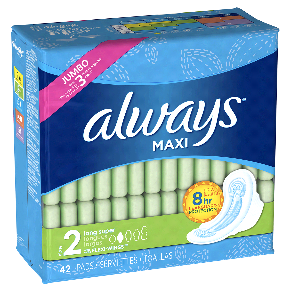 slide 29 of 82, Always Maxi Size 2 Long Super Pads With Wings Unscented, 42 ct