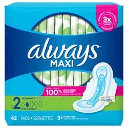 Always Maxi Size 2 Long Super Pads With Wings Unscented