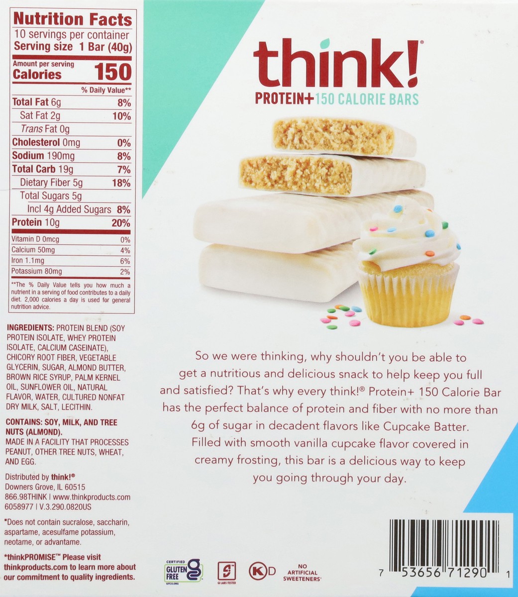 slide 11 of 12, think! Protein+ Cupcake Batter 150 Calorie Bars 10 - 1.41 oz Bars, 10 ct