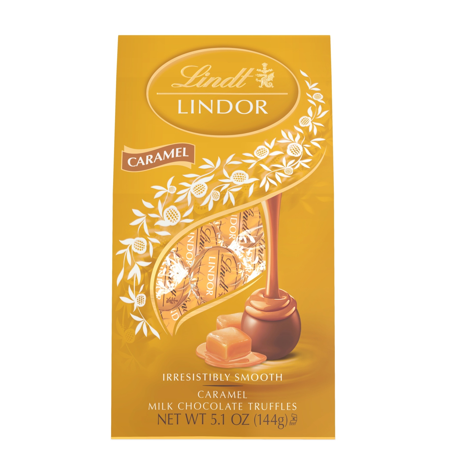 slide 1 of 4, Lindt LINDOR Caramel Milk Chocolate Candy Truffles, Chocolates with Smooth, Melting Truffle Center, 5.1 oz