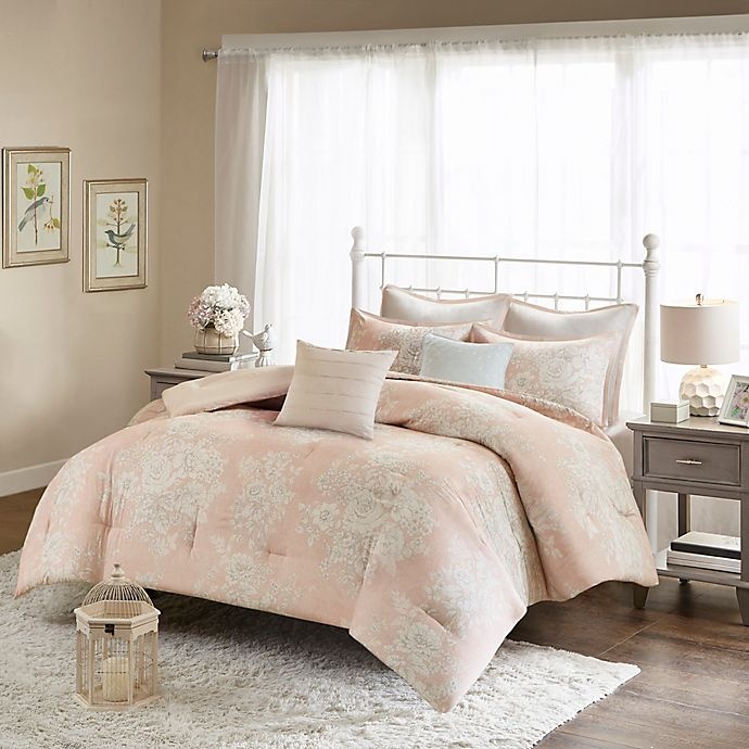 slide 1 of 10, Madison Park Gloria Cotton Printed Full/Queen Comforter Set - Blush, 7 ct