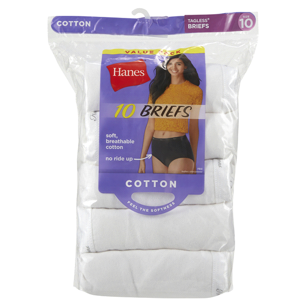 slide 1 of 4, Hanes Women's White Brief Value Pack Size 10, 10 ct