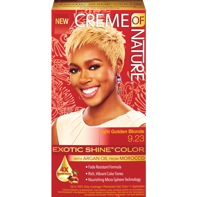 slide 1 of 1, Creme of Nature Exotic Shine Hair Color, Light Golden Blonde 9.23, 1 ct