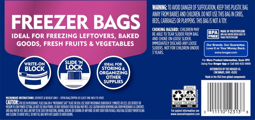 slide 5 of 5, Kroger Quart Slider Freezer Bag, 30 ct