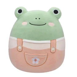 Squishmallows 10" Green Frog in Salmon Pink Overalls