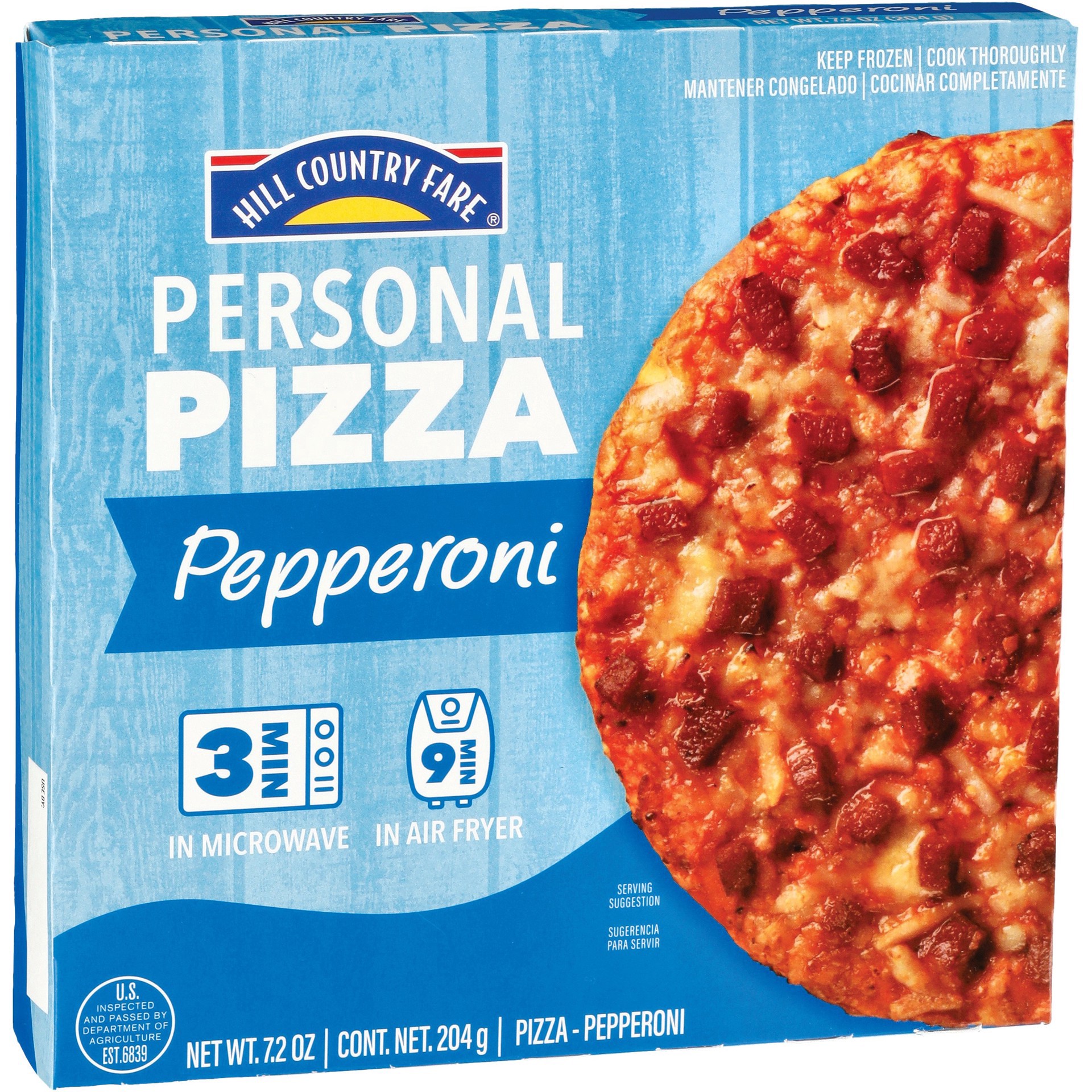 slide 1 of 1, Hill Country Fare Personal Size Frozen Pizza - Pepperoni, 7.2 oz