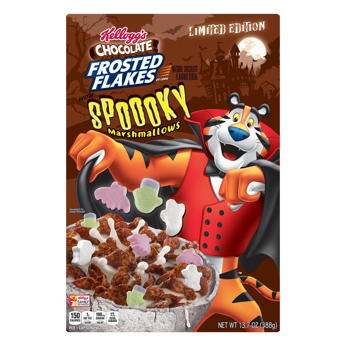 slide 1 of 5, Kellogg's Frosted Flakes Cold Breakfast Cereal, Chocolate with Spooky Marshmallows, 13.7 oz, 13.7 oz