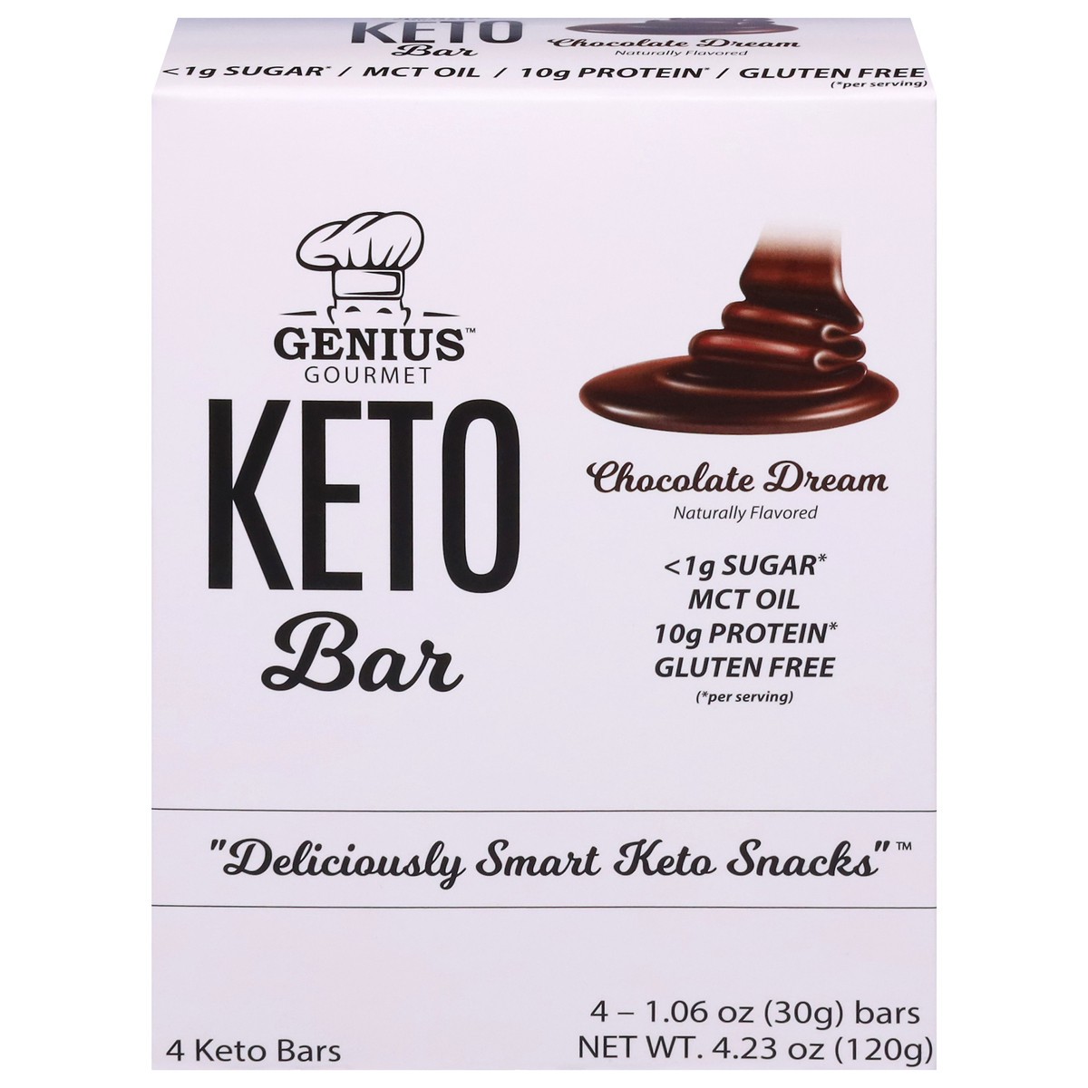 slide 1 of 9, Genius Gourmet Chocolate Dream Keto Bar 4 - 1.06 oz Bars, 4 ct