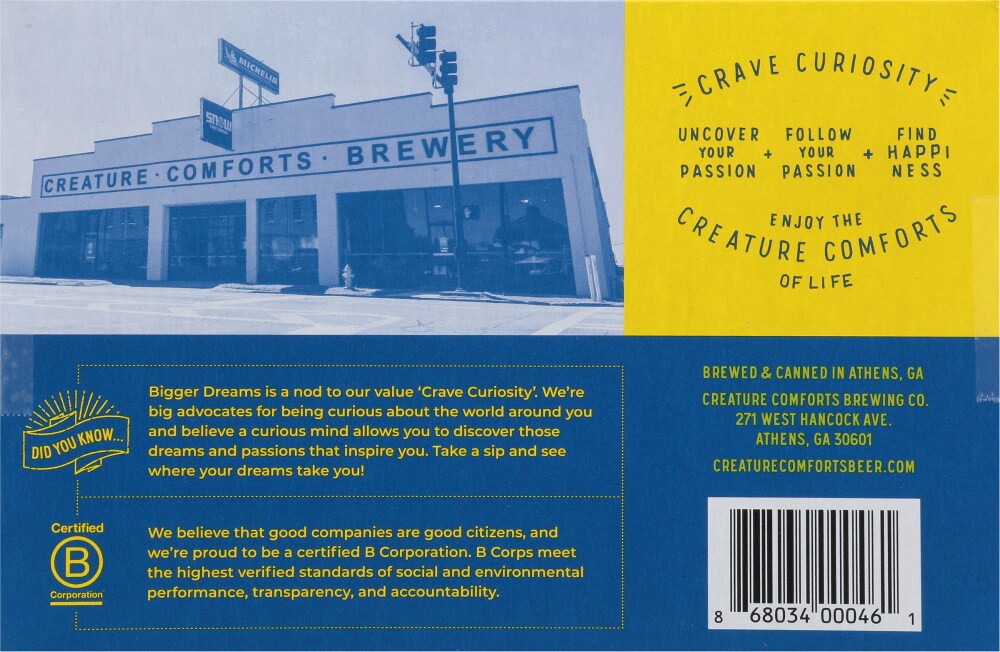 slide 3 of 4, Creature Comforts Brewing Co. Hazy IPA Bigger Dreams Beer 6 - 12 fl oz Cans, 6 ct