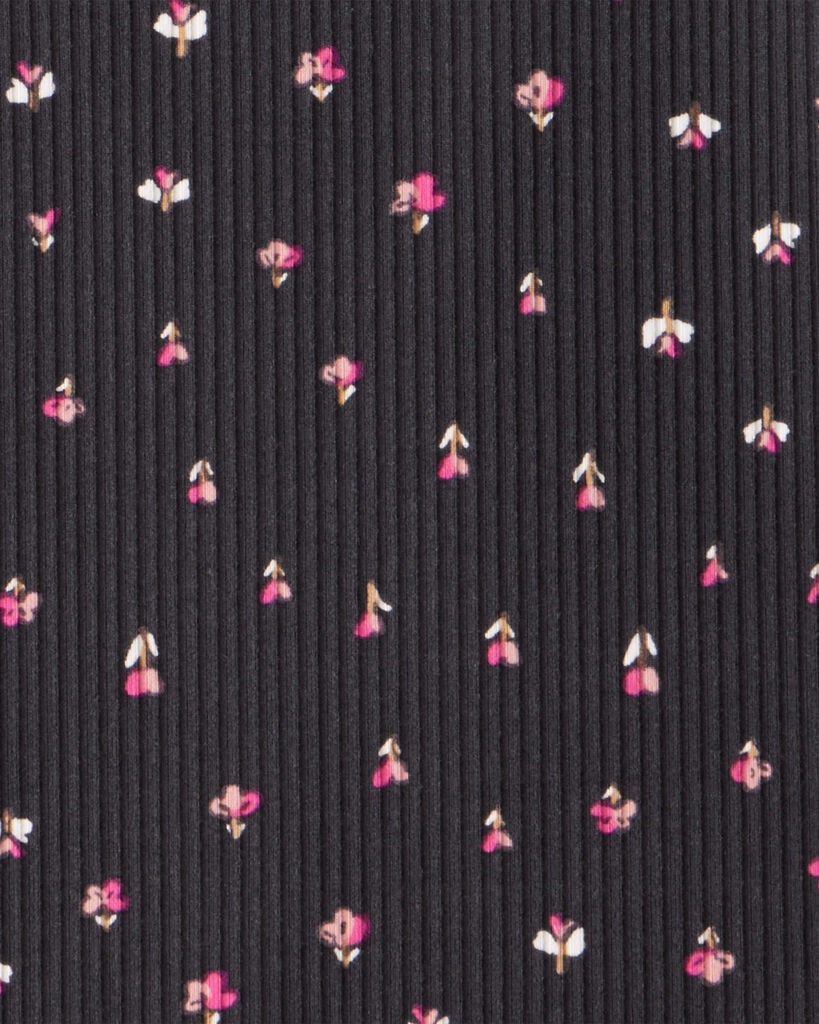 slide 2 of 2, Carter's Carters Girls Floral Ribbed Top - Grey Black 8, 1 ct