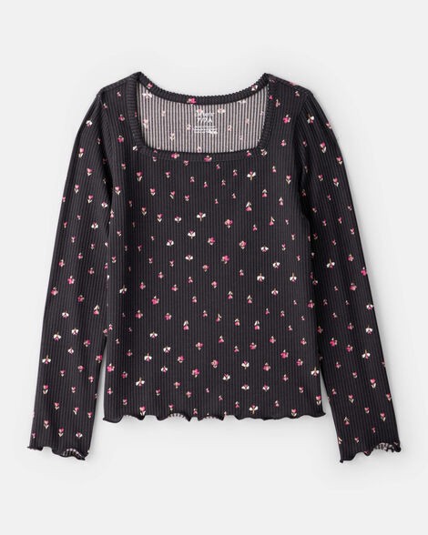 slide 1 of 2, Carter's Carters Girls Floral Ribbed Top - Grey Black 8, 1 ct