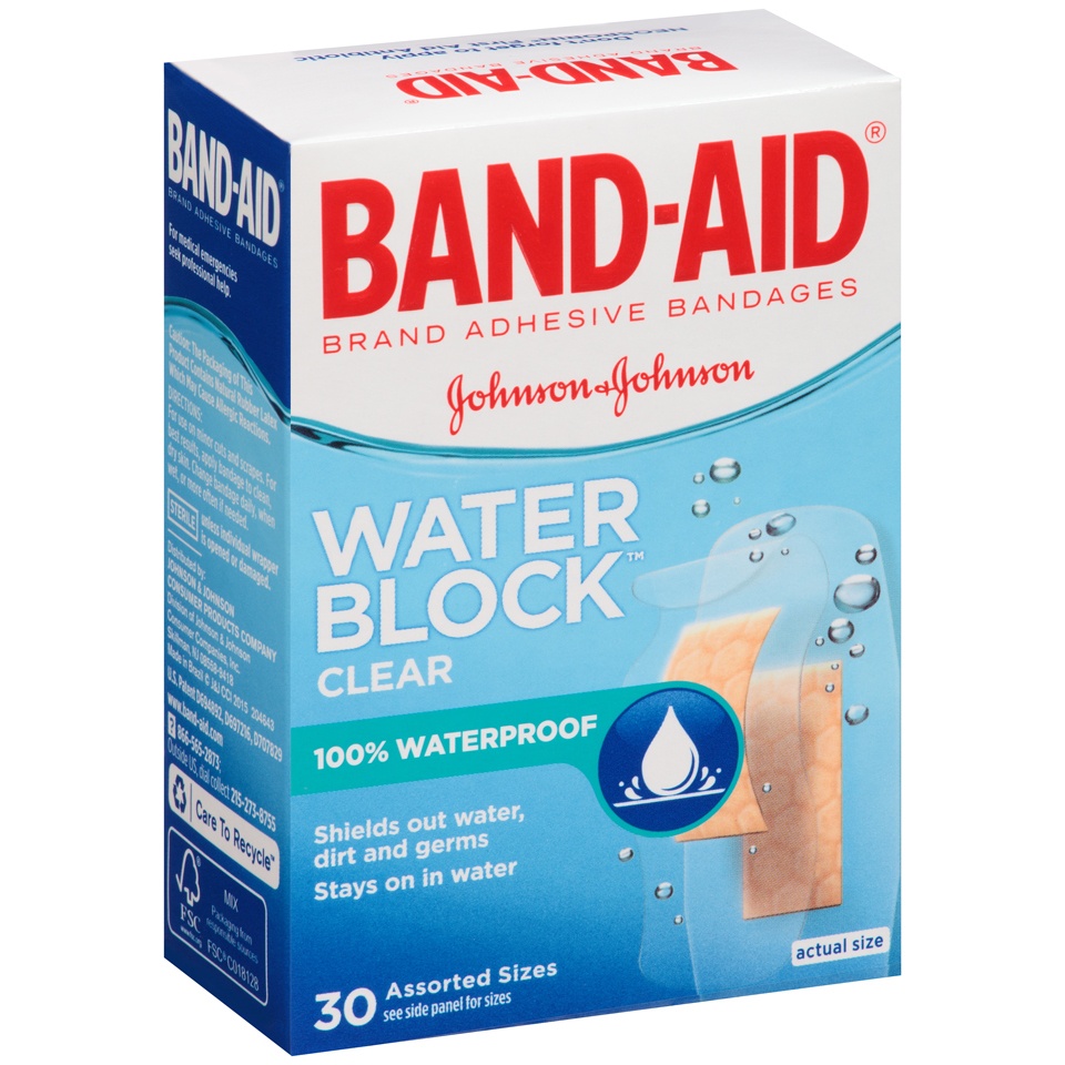 slide 2 of 6, BAND-AID Clear Water Block Bandages, 30 ct