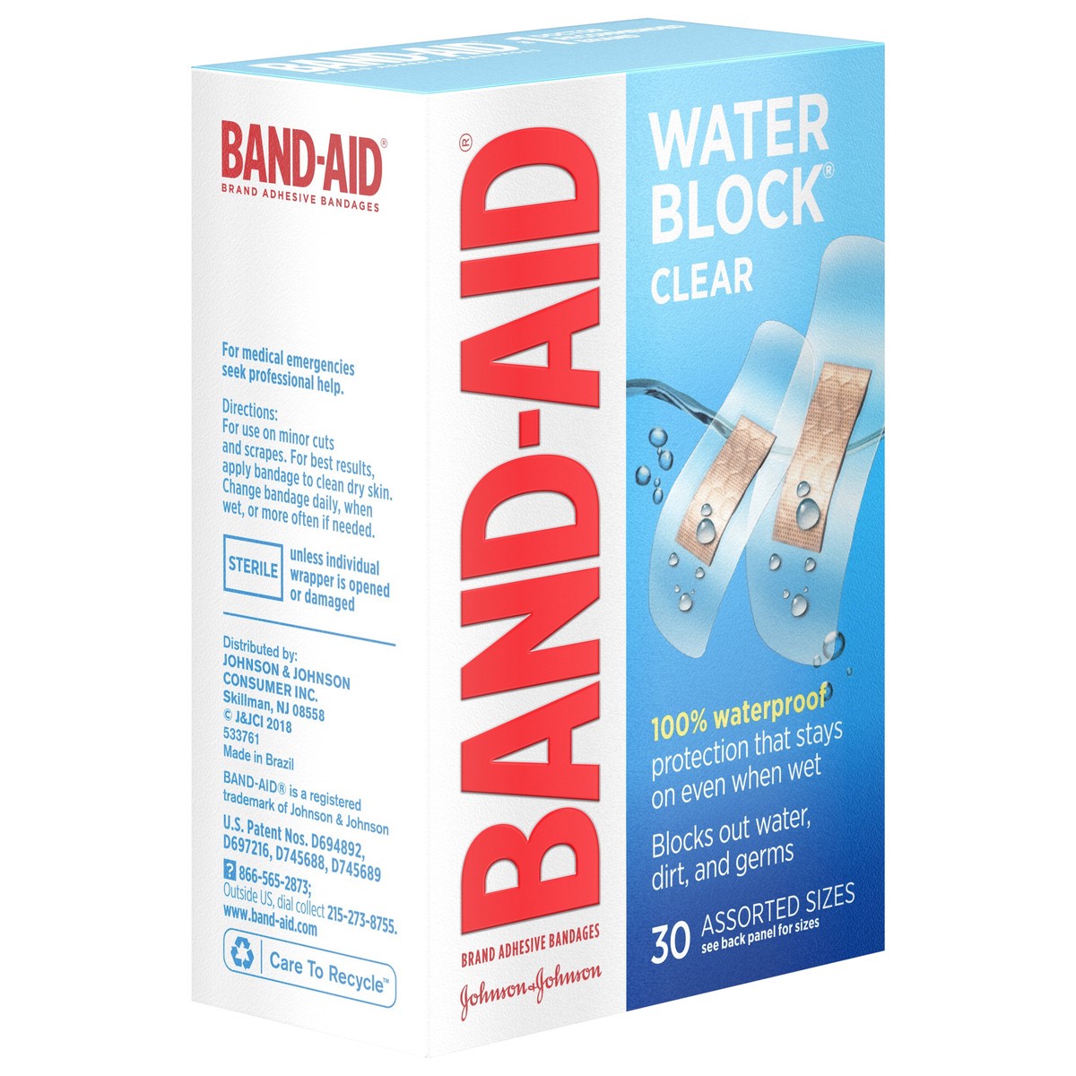 slide 8 of 8, BAND-AID Water Block Clear Waterproof Sterile Adhesive Bandages for First-Aid Care of Minor Wounds, Cuts, Scrapes & Burns, Quilt-Aid Pad to Cushion Wounds, Assorted Sizes, 30 ct, 30 ct