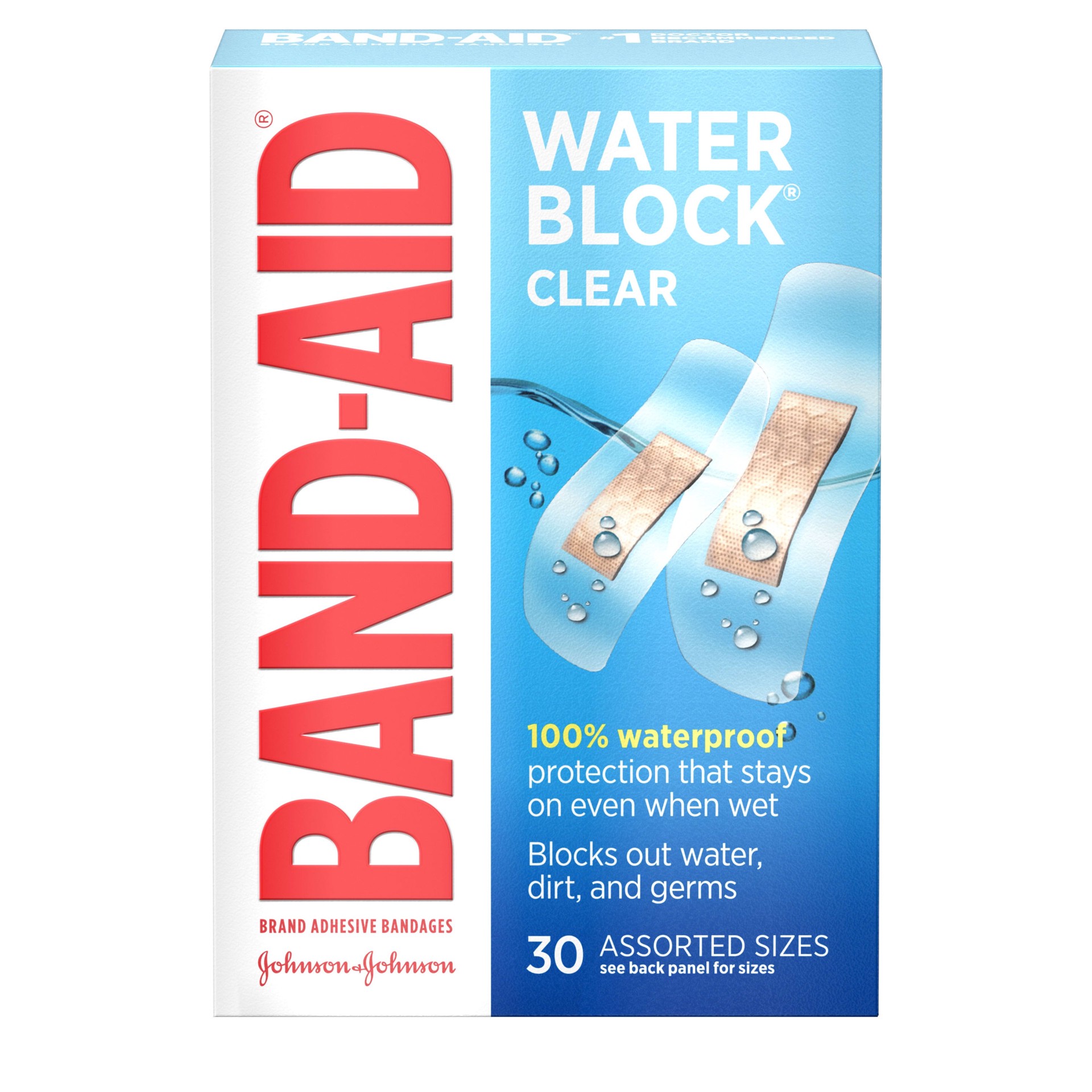 slide 1 of 8, BAND-AID Clear Water Block Bandages, 30 ct