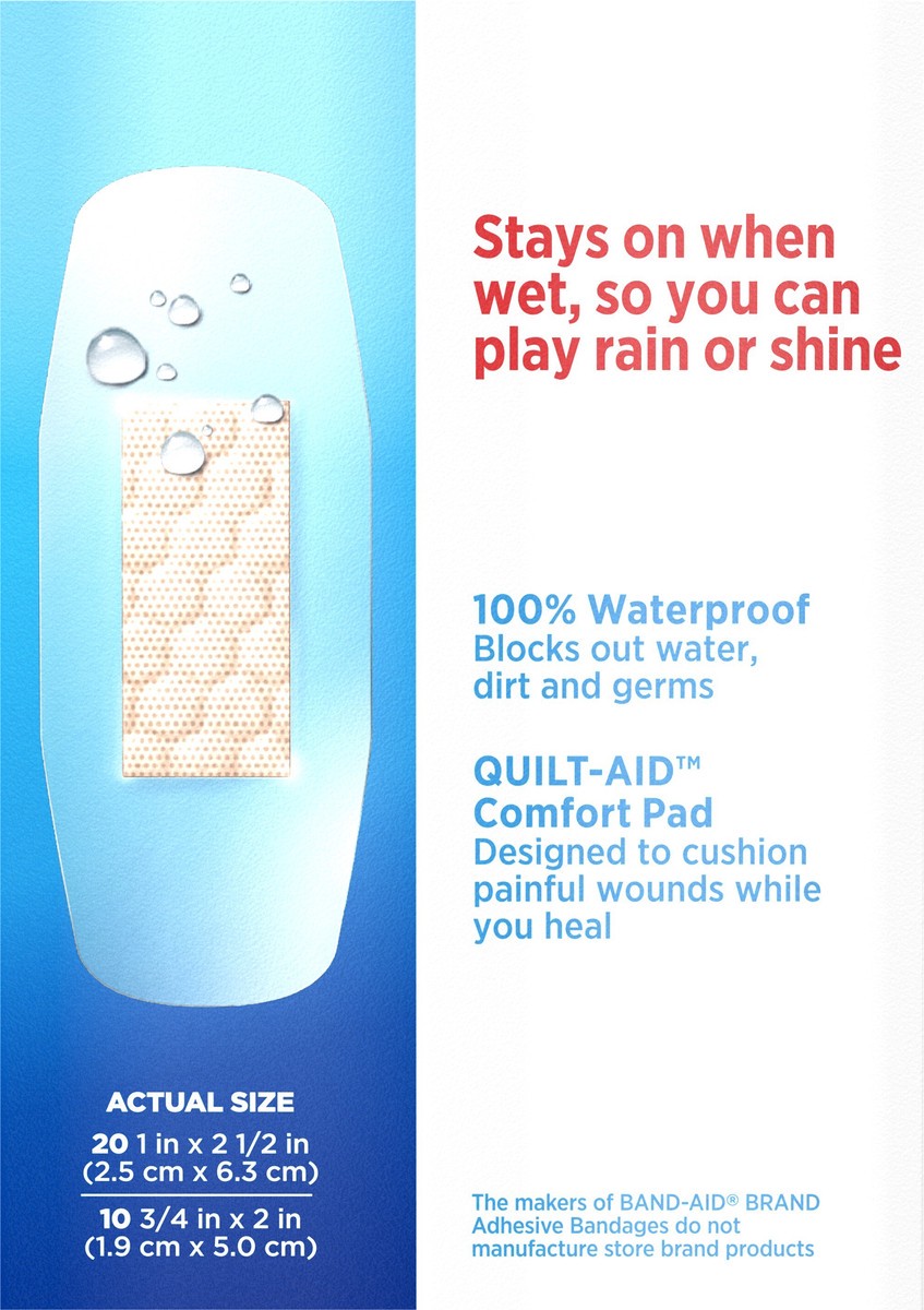 slide 4 of 8, BAND-AID Water Block Clear Waterproof Sterile Adhesive Bandages for First-Aid Care of Minor Wounds, Cuts, Scrapes & Burns, Quilt-Aid Pad to Cushion Wounds, Assorted Sizes, 30 ct, 30 ct