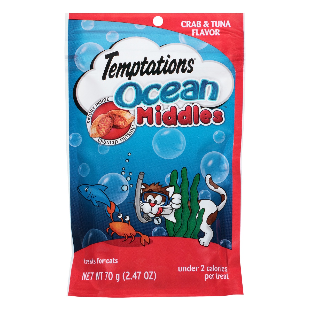 slide 1 of 6, Temptations Ocean Middles Treats for Cats Crab and Tuna, 2.47 oz