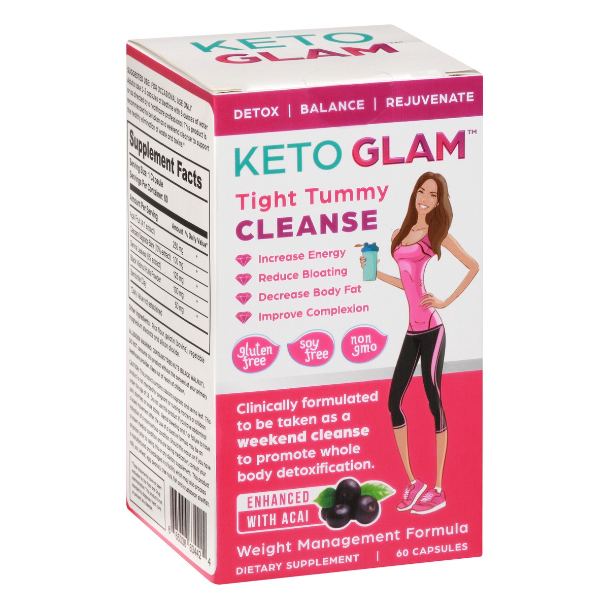 slide 2 of 9, Keto Glam Capsules Tight Tummy Cleanse Gluten Free Acai Weight Management Formula 60 ea, 60 ct