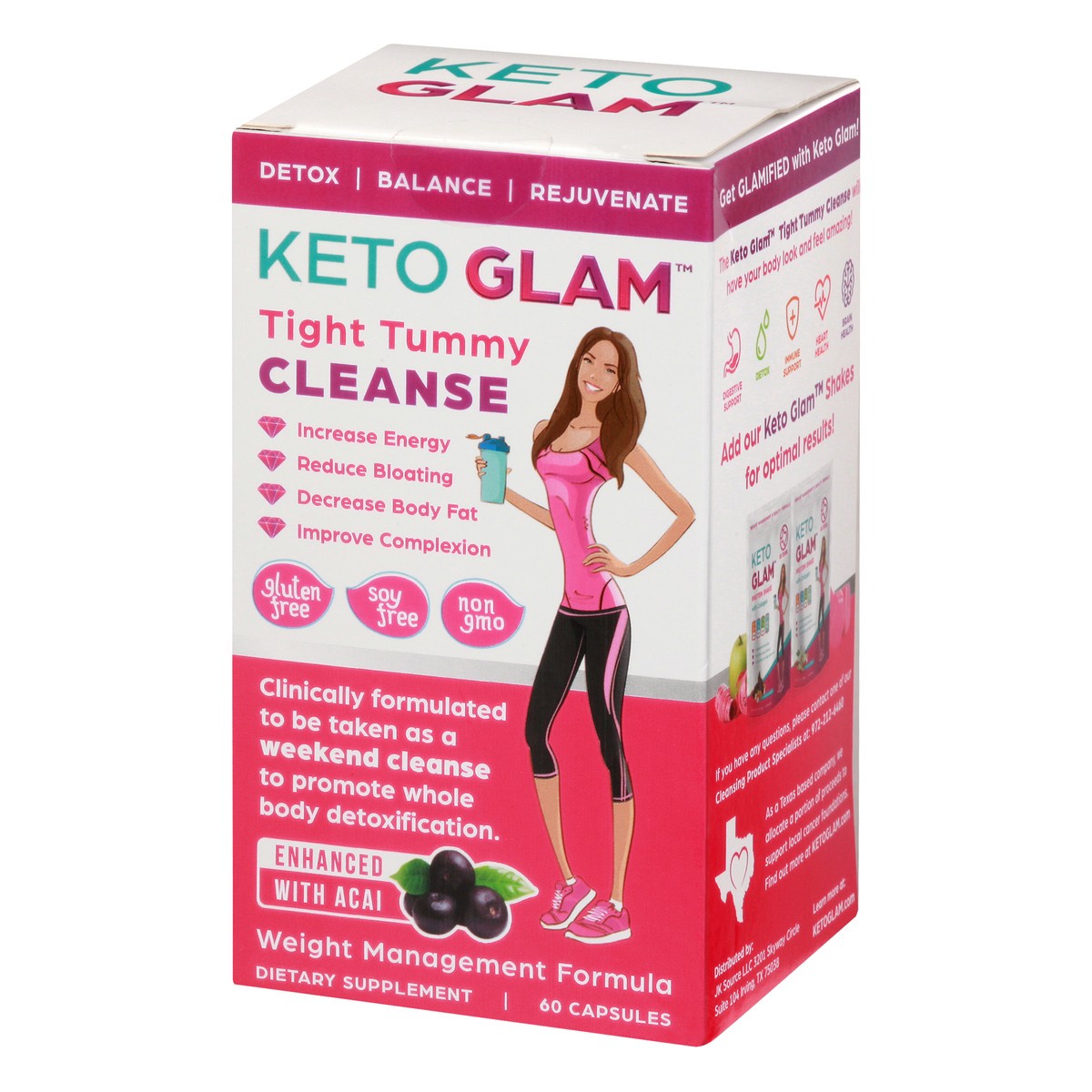 slide 9 of 9, Keto Glam Capsules Tight Tummy Cleanse Gluten Free Acai Weight Management Formula 60 ea, 60 ct