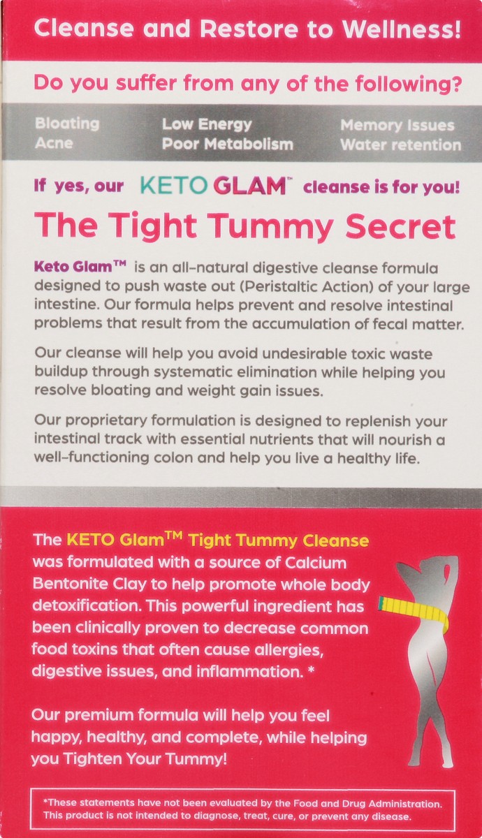 slide 7 of 9, Keto Glam Capsules Tight Tummy Cleanse Gluten Free Acai Weight Management Formula 60 ea, 60 ct