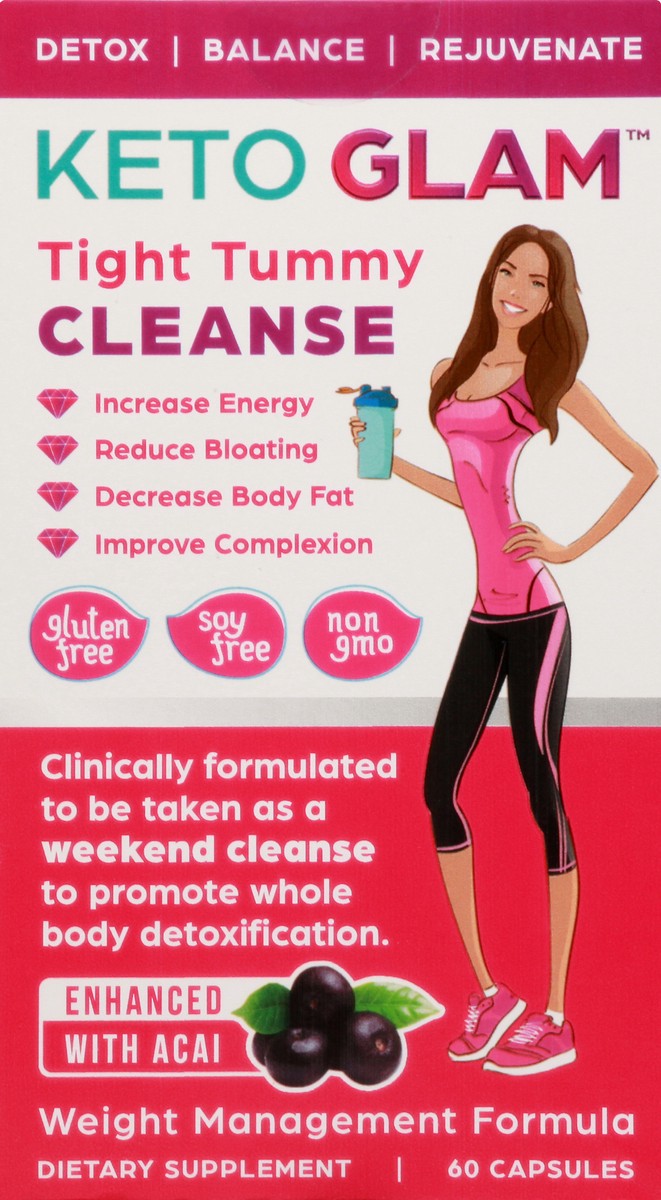 slide 5 of 9, Keto Glam Capsules Tight Tummy Cleanse Gluten Free Acai Weight Management Formula 60 ea, 60 ct