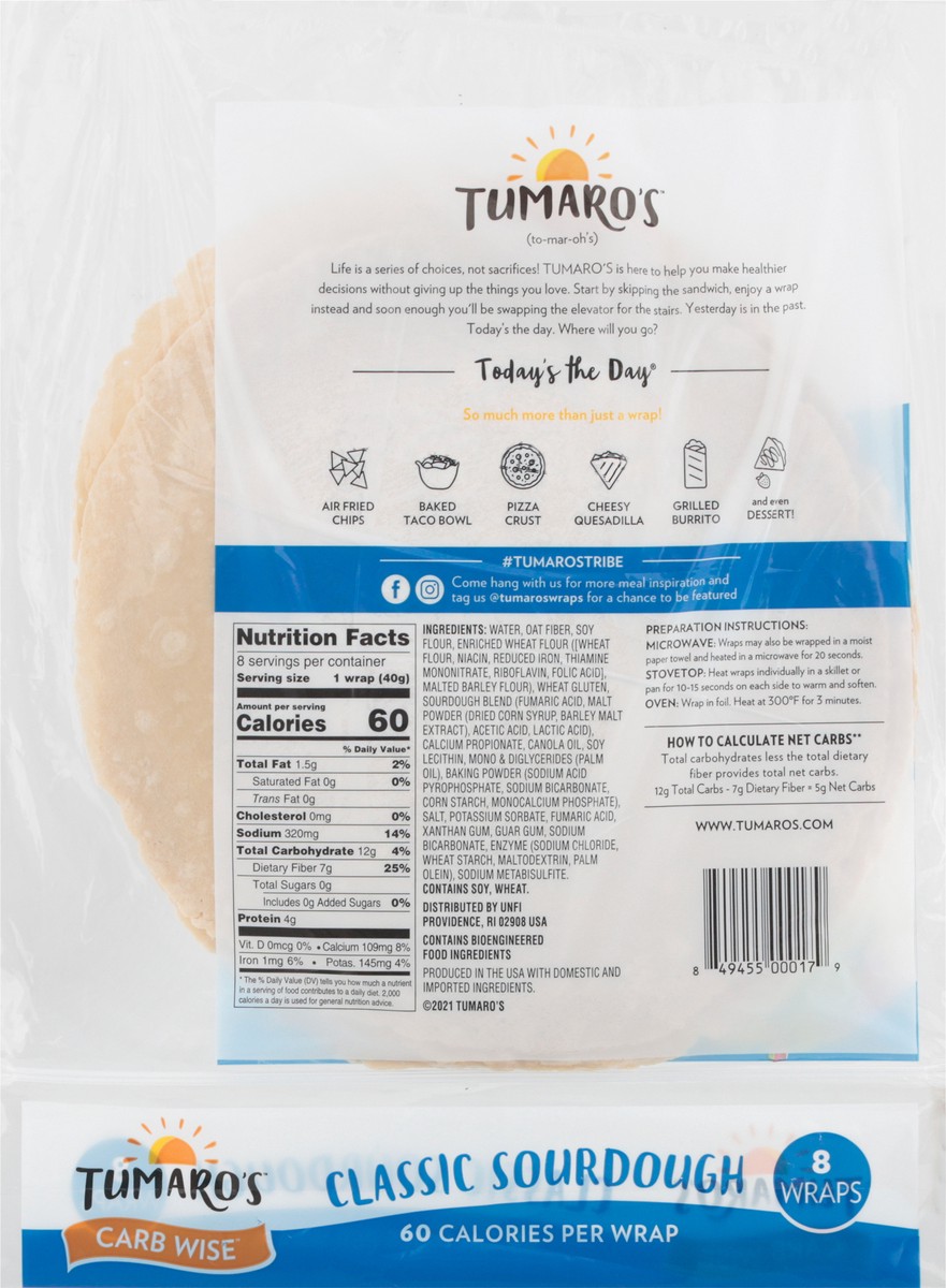 slide 9 of 12, Tumaro's Carb Wise Classic Sourdough Wraps 8 Each, 8 ct
